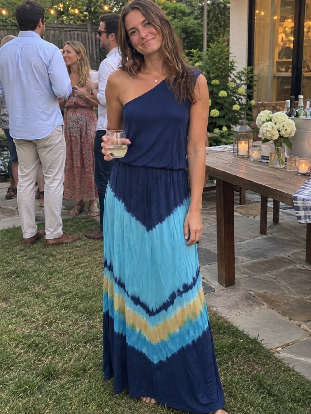 Anthropologie Sunday in Brooklyn Maxi Dress S Tie Dye One Shoulder Jersey